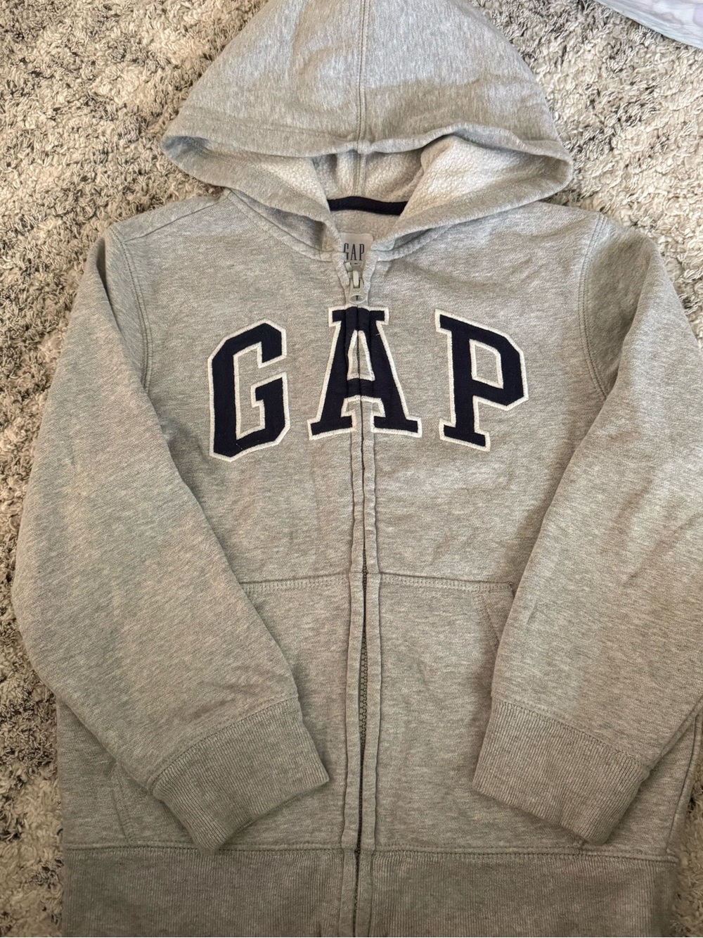 GAP Kids Heather Gray Full-Zip Hoodie with Navy Logo